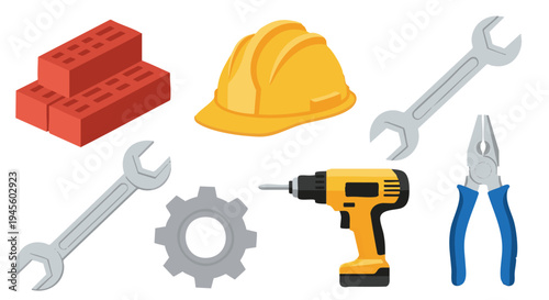 Construction including bricks hard hat drill tools