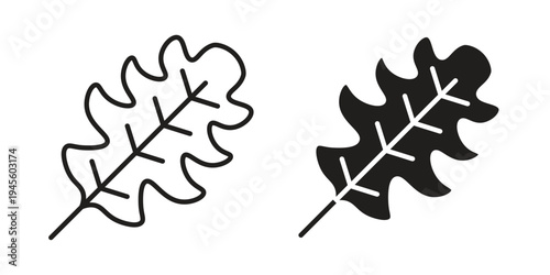 Oak Leaf icon vector pack. Thin linear and black flat style.