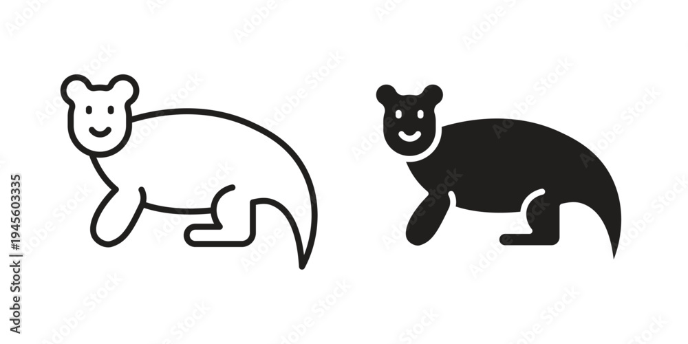 Fototapeta premium Otter icon vector pack. Thin linear and black flat style.