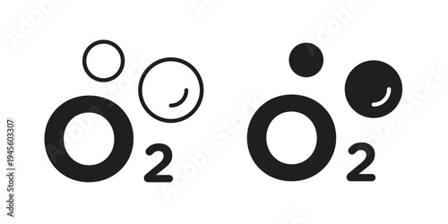 Oxygen O2 icon vector pack. Thin linear and black flat style.