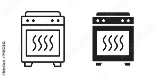 Oven icon vector pack. Thin linear and black flat style.
