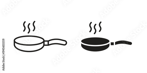 Pan frying icon vector pack. Thin linear and black flat style.