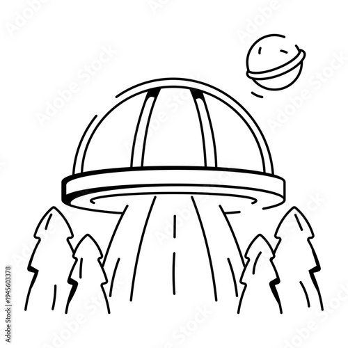 A hand drawn illustration of a futuristic dome
