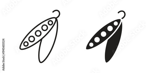 Peapod icon vector pack. Thin linear and black flat style.