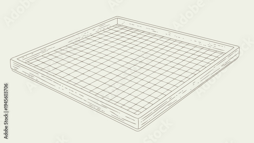 Hand-drawn grid tray with a wooden frame