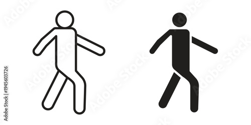 Person walking icon vector pack. Thin linear and black flat style.