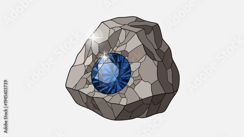 A faceted blue sapphire embedded in a rough stone.