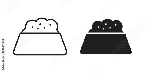 Pet food bowl icon vector pack. Thin linear and black flat style.