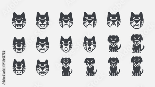 Dog Face and Puppy Icons Set with Various Emotions and Muzzles
