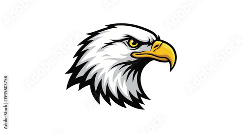 Eagle head with yellow beak and white feathers black outline