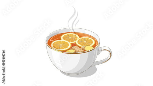 Hot lemon ginger tea with steam