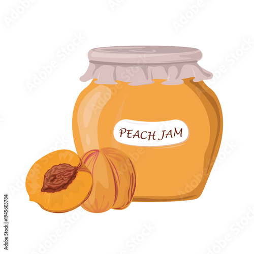 Peach Jam Sweet Fruit Preserve in Glass Jar