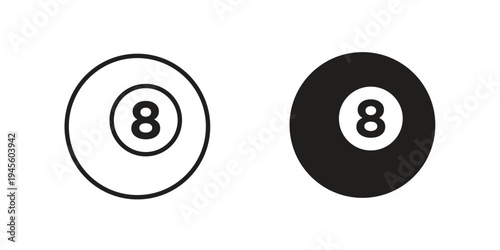 Pool 8 ball icon vector pack. Thin linear and black flat style.