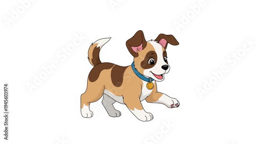 Cute cartoon dog running happily on a white background.