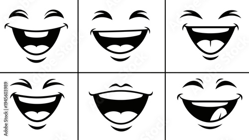 Six different cartoon laughing faces collection