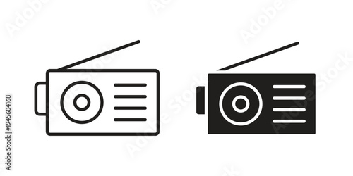Radio icon vector pack. Thin linear and black flat style.