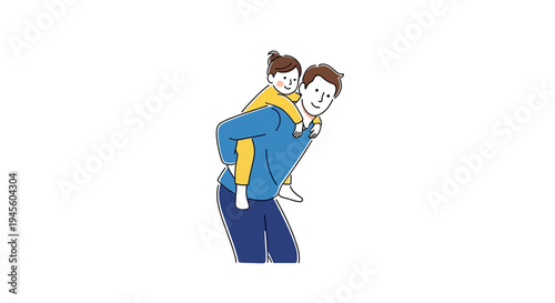 Two Men in Cartoon Piggyback Ride.