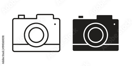 Retro camera icon vector pack. Thin linear and black flat style.