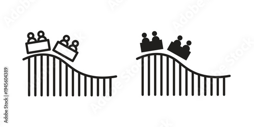 Roller coaster icon vector pack. Thin linear and black flat style.