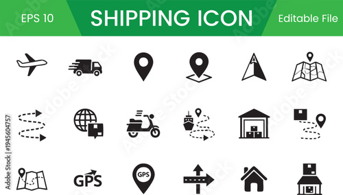 Shipping and Tracking Icon Set for Global Logistics and Delivery Service Management