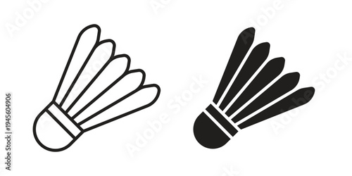 Shuttlecock icon vector pack. Thin linear and black flat style.