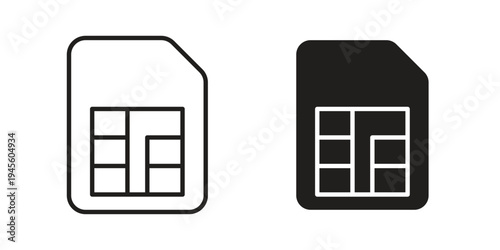 Sim card icon vector pack. Thin linear and black flat style.