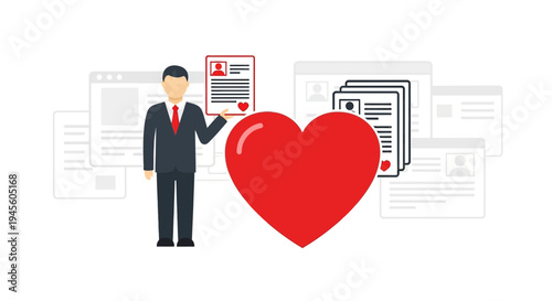 Business Man Holding Resume with Red Heart Symbol, Job Application Concept