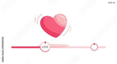 Animated Heart Icon on Slider Control with Love Label - Vector Illustration