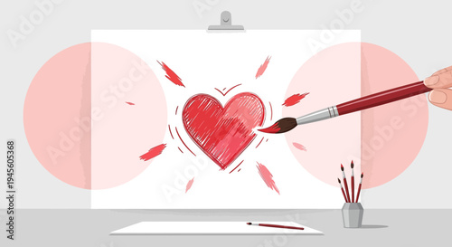 Artist Painting a Heart on Canvas, Creative Expression, Love Symbol
