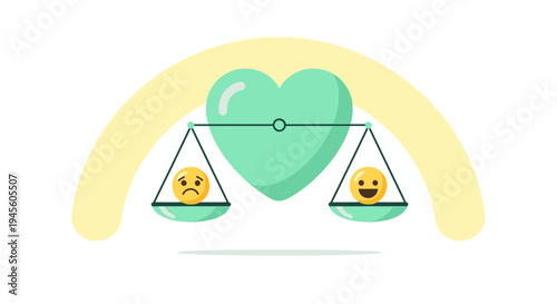 Balance of Emotions: Sadness vs Happiness on Scales with Heart Symbol