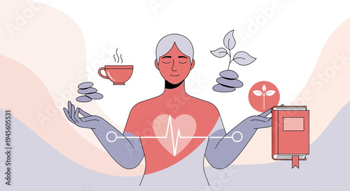 Balanced Life: Health, Knowledge, and Serenity Concept