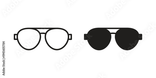 Sunglasses icon vector pack. Thin linear and black flat style.
