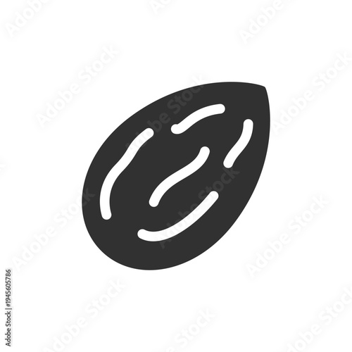 Almond nut icon. Edible seed and healthy food ingredient. Monochrome black and white symbol