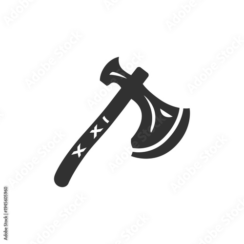 fantasy axe icon. Enchanted warrior weapon. Monochrome black and white symbol