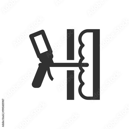 Foam insulation in wall cavity icon. Construction sealing and wall insulation concept. Monochrome black and white symbol
