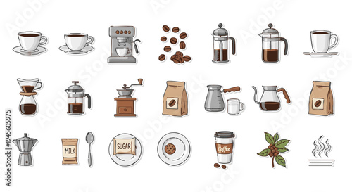 Isolated coffee themed including cups, coffee makers, beans, and accessories coffee cup