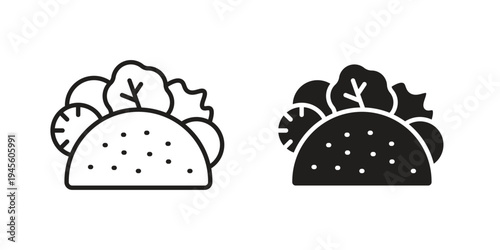 Taco icon vector pack. Thin linear and black flat style.