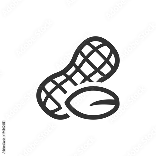 Peanut icon. Nut snack and food ingredient. Monochrome black and white symbol