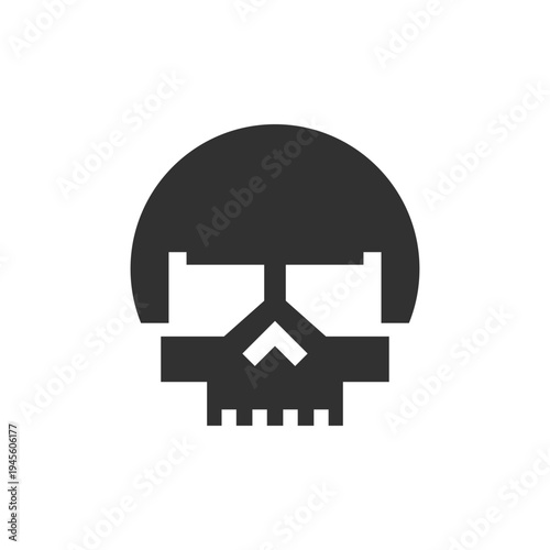 Pixel skull icon. Digital skull symbol and hacker danger concept. Monochrome black and white symbol