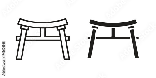 Torii gate icon vector pack. Thin linear and black flat style.