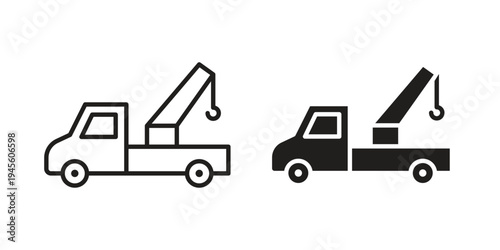Tow truck icon vector pack. Thin linear and black flat style.