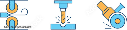 Illustration of three basic metalworking and cutting processes