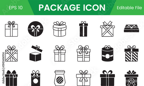 Gift Box Icon Set for Birthday Celebration Christmas and Holiday Surprise Packaging
