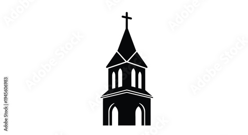 Bilde på lerret Detailed black silhouette of a traditional church tower structure