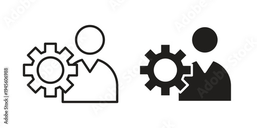 User gear icon vector pack. Thin linear and black flat style.