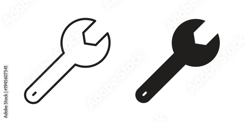 Wrench icon vector pack. Thin linear and black flat style.