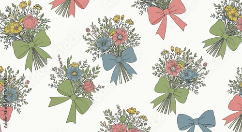 Charming Floral Bouquets with Ribbons - Seamless Pattern Design
