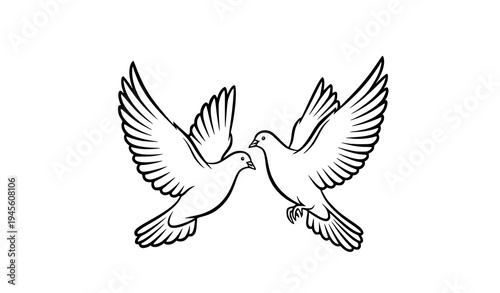 Dark Blue Line Art Flying Dove Pair Elegant Outline Bird Vector Symbol