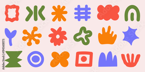 Set of organic colorful hand drawn shapes. Doodle bundle for fashion design, social media, packaging	