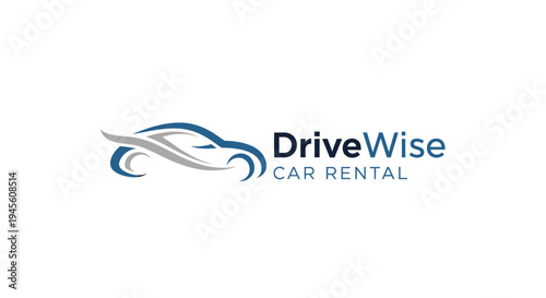 DriveWise Car Rental logo featuring a stylized blue and grey car silhouette with the company name and 'CAR RENTAL' text on a white background.